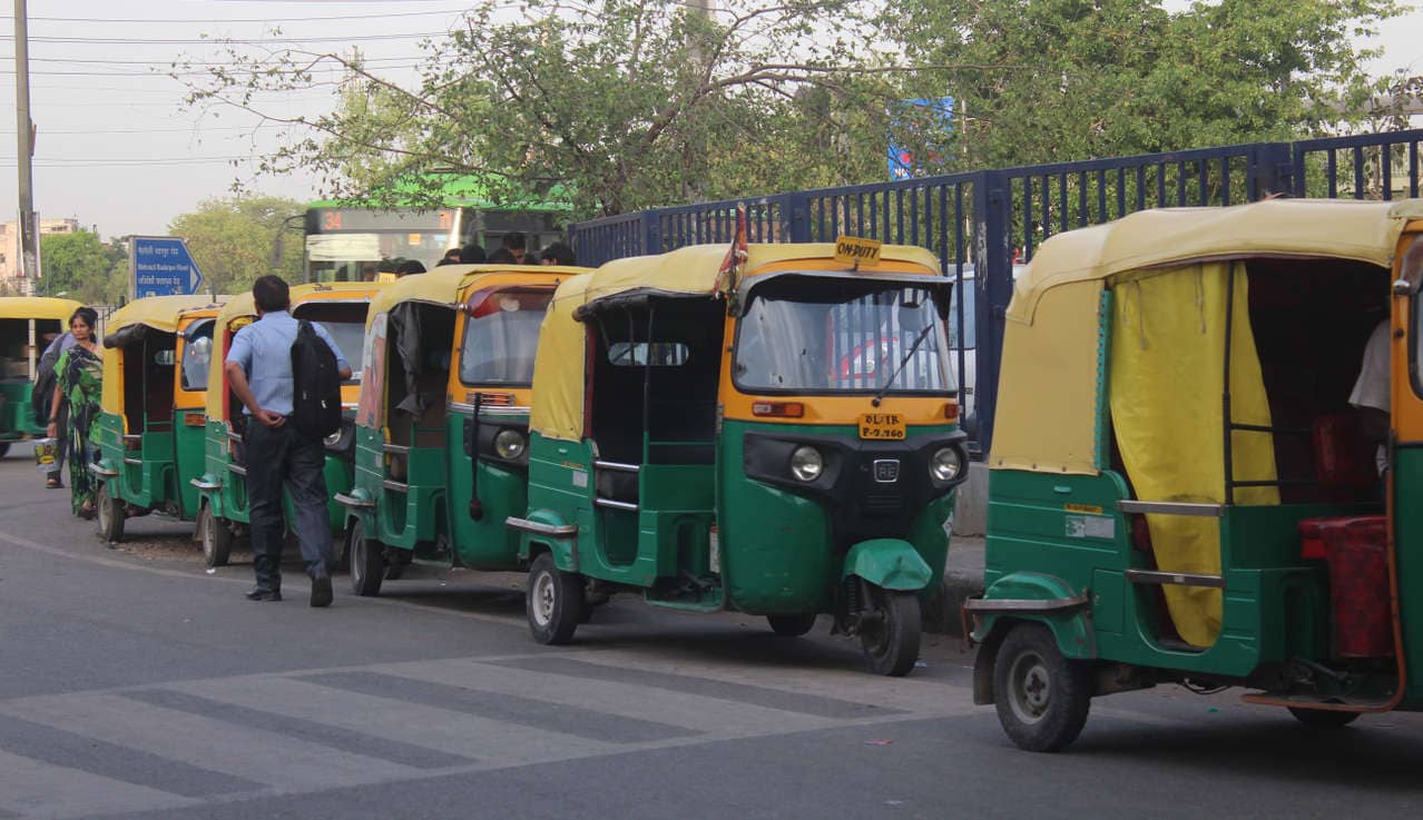 Autorickshaws at the Saket Metro station.